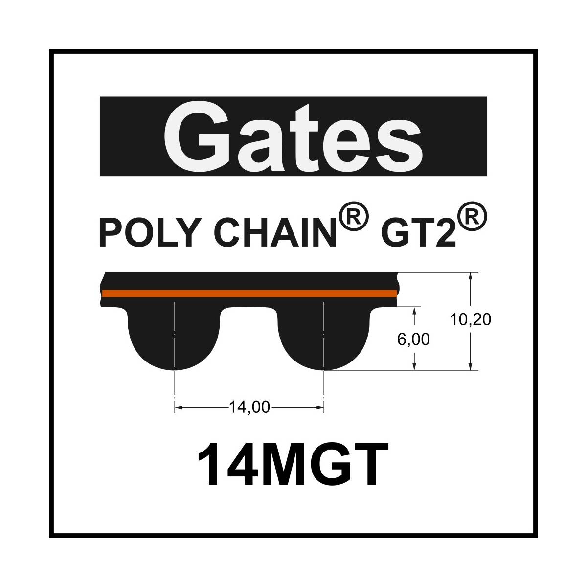 Gates POLY CHAIN® GT2® 14MGT 1260, Breite auswählbar, Zahnriemen, 333,03