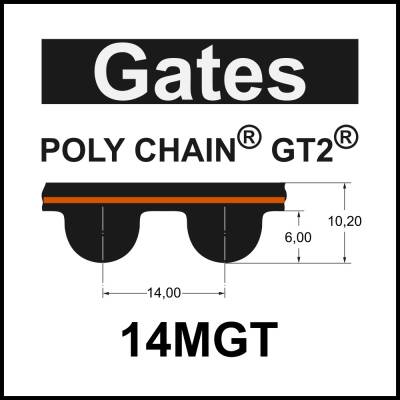 Gates POLY CHAIN® GT2® 14MGT 2660, Breite auswählbar, Zahnriemen